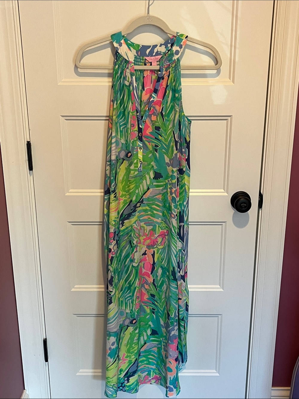 Lilly Pulitzer Green Pink Blue Tropical Print Maxi Dress